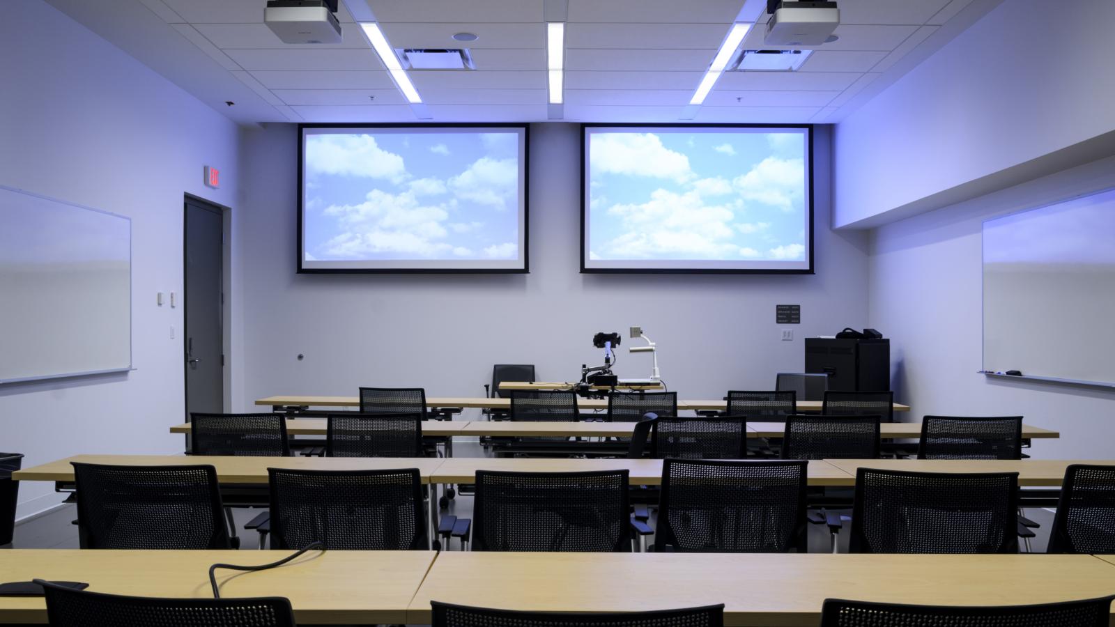 A view of empty, well-lit Room 3201.