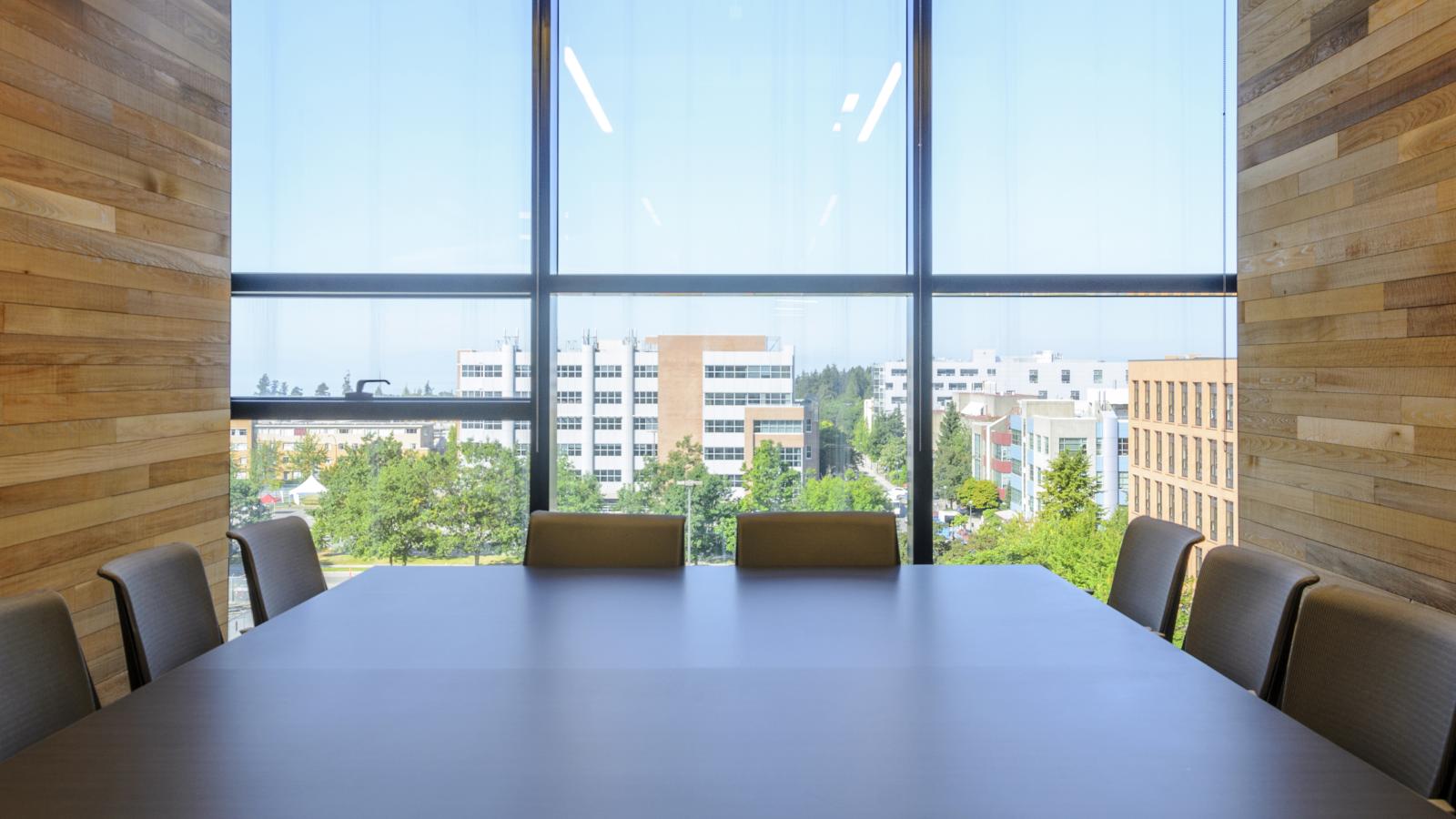 A view of empty, well-lit Room 6114. 