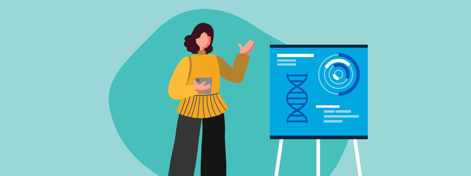 A vector image of a presenter standing in front of an easel, representing GPRS.