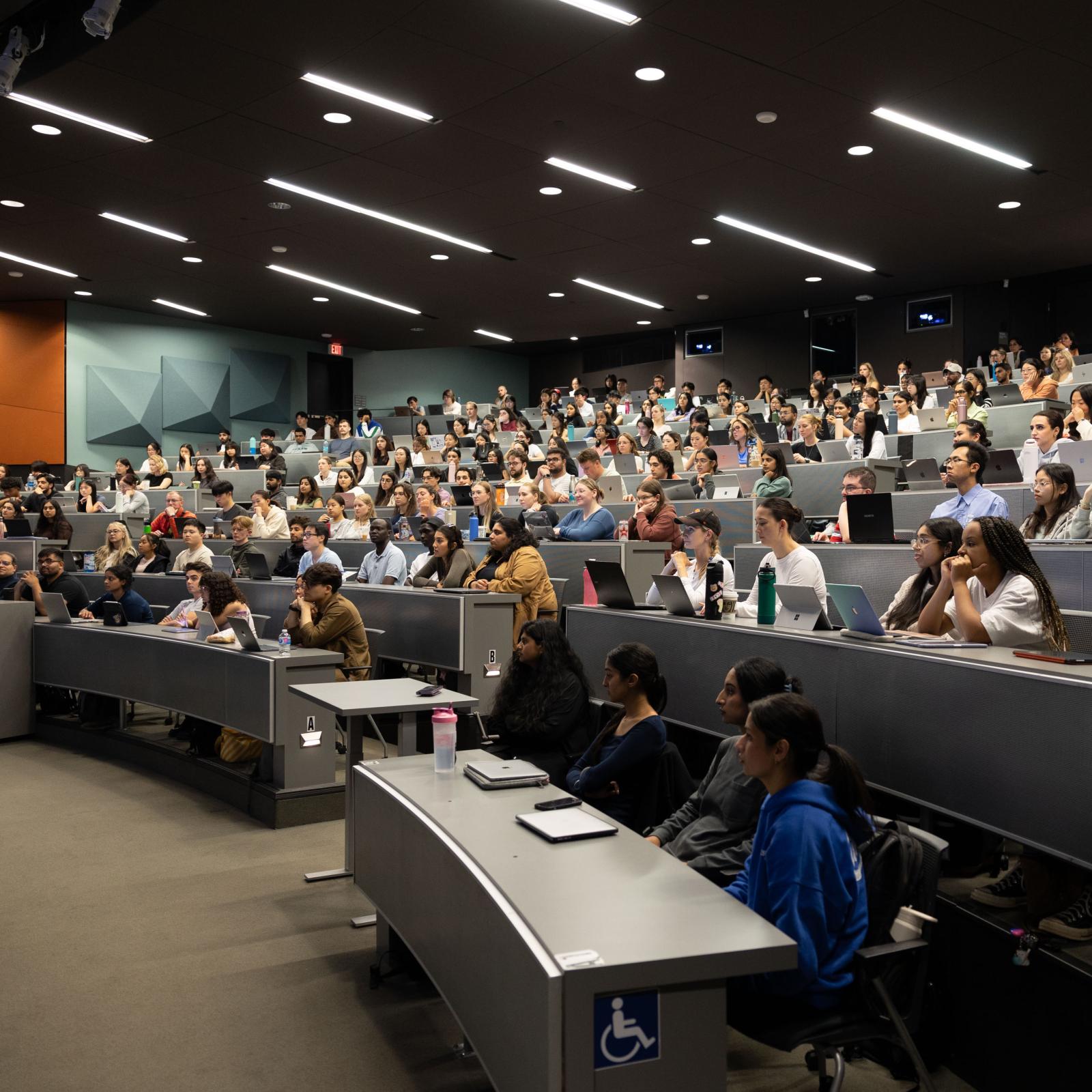 A lecture theatre full of students.